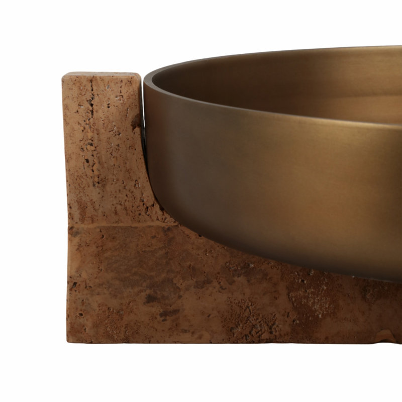 Bowl Metal and Travertine Removable Stand Metallic for Home or Office - 6" Silver