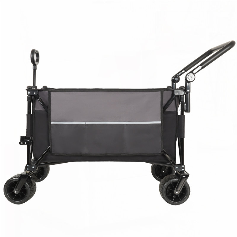 Push-Pull Folding Wagon Cart with Rotating Handle, Black+ Gray