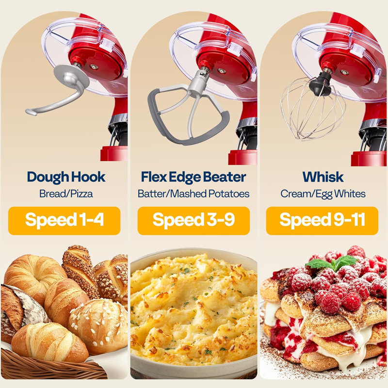 6 Qt. 11-Speed Electric Stand Mixer with Fermentation,Mixer,Beater, Bread Hook, Whisk, Red