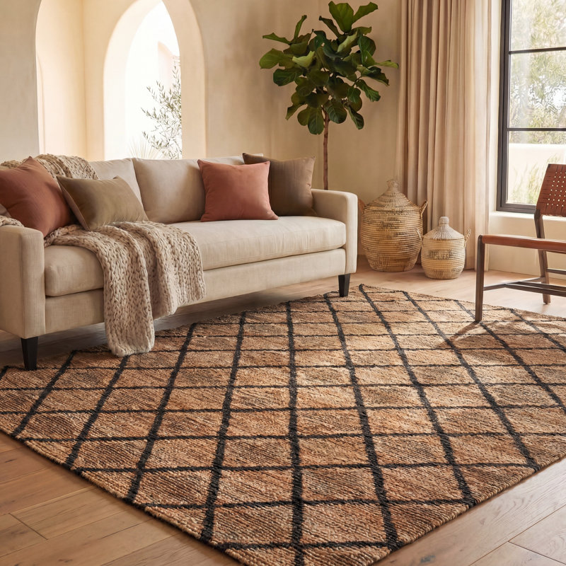 Tapis géométrique en jute de coton tissé à la main Coutu, Rectangle 8 pi x 10 pi