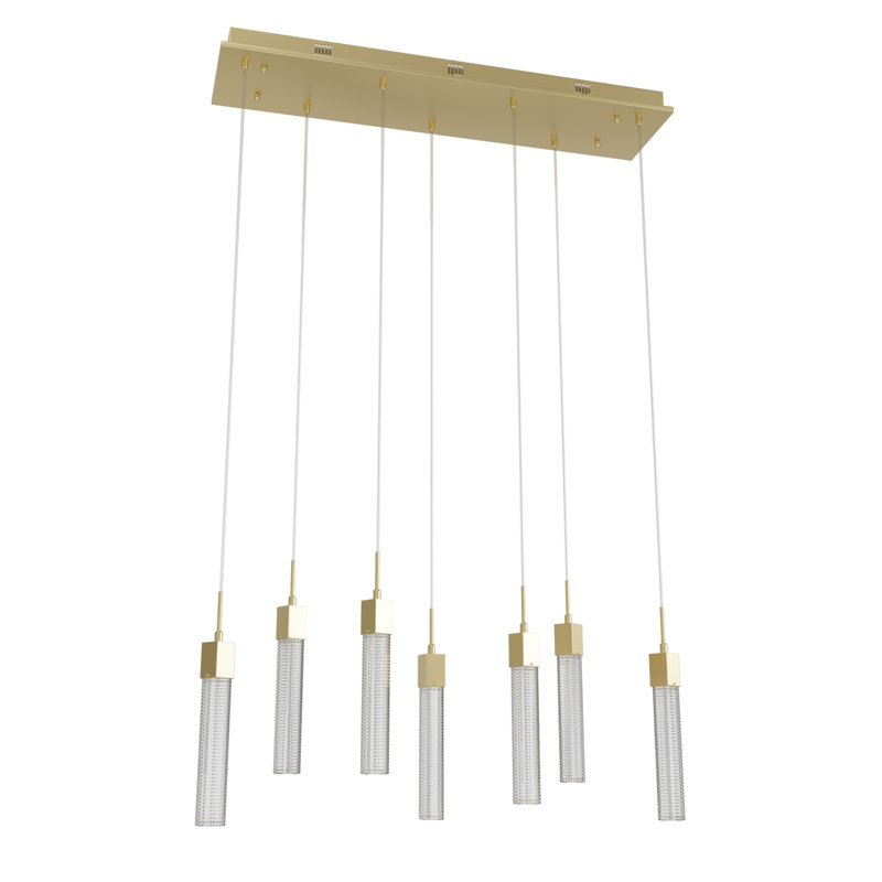 The Original Glacier 7 - Light LED Pendant, Brushed Brass, Studded Glass