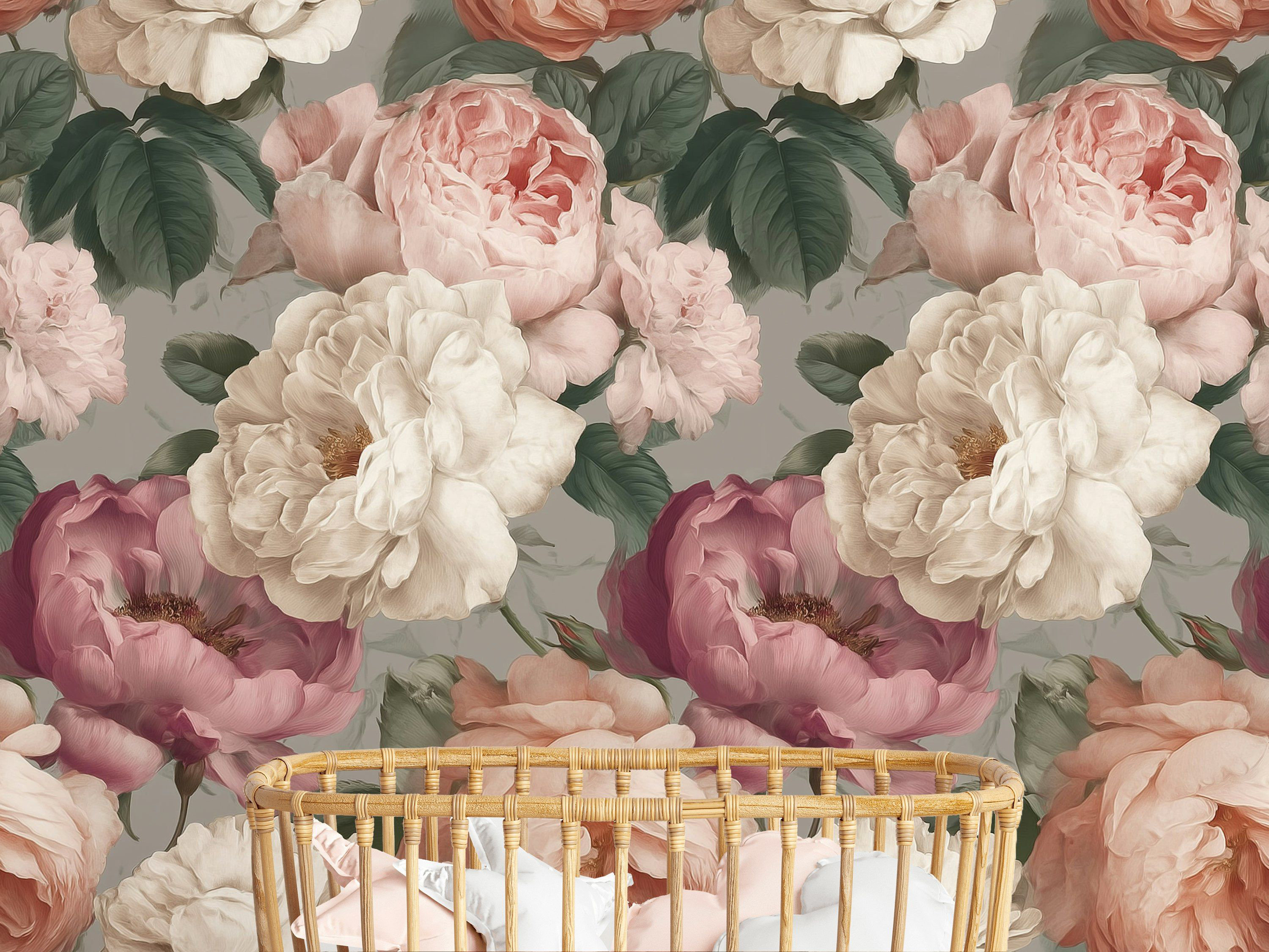 Lark Manor Blush Peony Peel And Stick Wallpaper Vintage Floral Mural ...