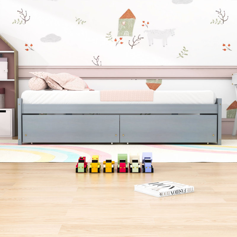 Lit simple 2 tiroirs, design minimaliste, Gris