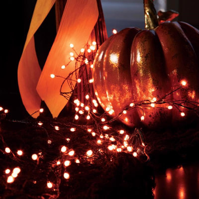 Orange 250 ct 3 in. LED Prelit Connectable Big Seed Cluster Halloween Lights