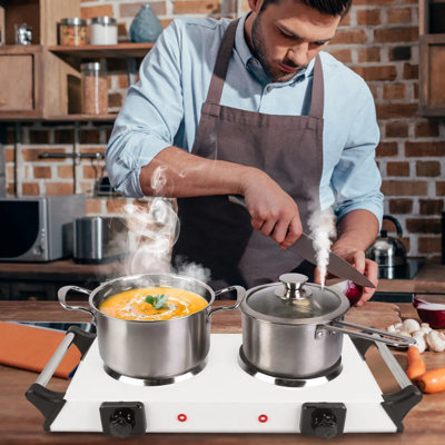 2000w Portable Electric Dual Burner Hot Plate – 5 Temperature Settings, 2 Independent Coil Heating Elements With Thermostat Control, For Countertop, Rv, Camping & Home Use