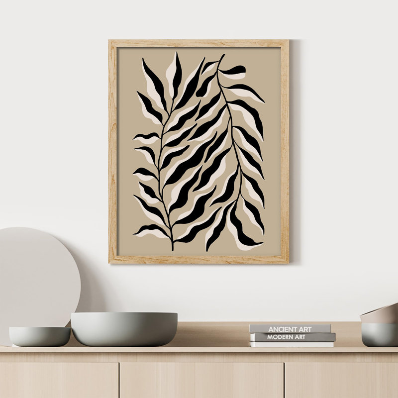 «Willow Leaf Line Art - Black and White Botanical» sur papier, Naturel, H 14 po x l 11 po