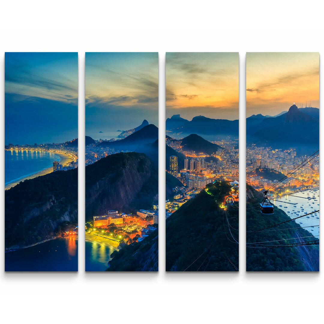 4-tlg. Leinwandbilder-Set Rio de Janeiro - Copacabana Strand, Urca und Botafogo vom Sugar Loaf Rio, Strand, Ausblick, Re...