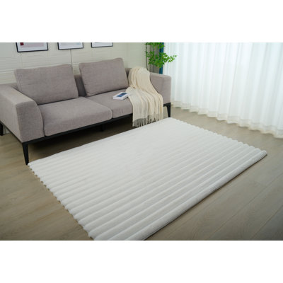 Nickole Collection Cream Ultra Soft Ribbed Faux Fur Area Rug