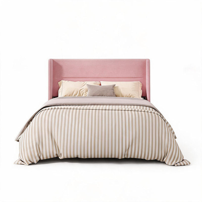 Structure de lit, structure de lit tapissier en velours avec tête de lit à oreilles, support en métal, système de lattes en bois, dégagement sous le lit de 8 pouces, assemblage facile pour la chambre à coucher