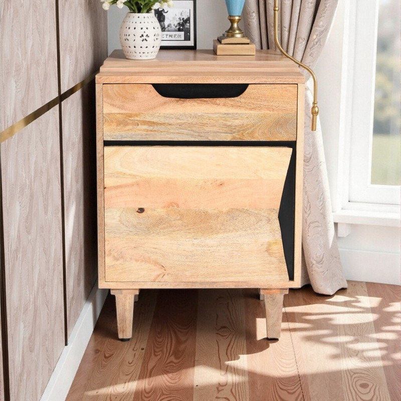 Table de chevet en bois de manguier massif avec tiroir et armoire