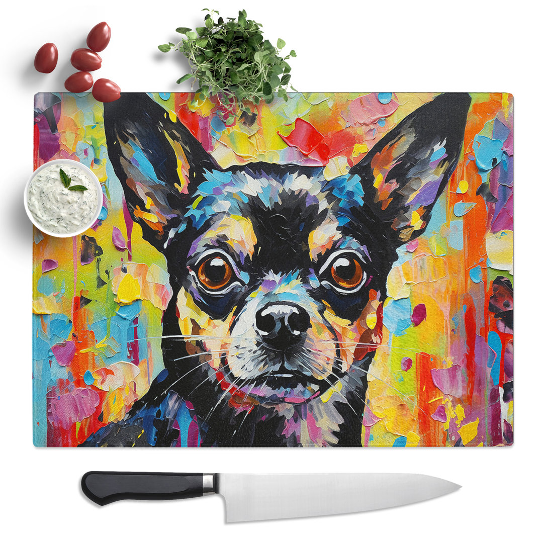 Chihuahua Abstract  Glass Chopping Board