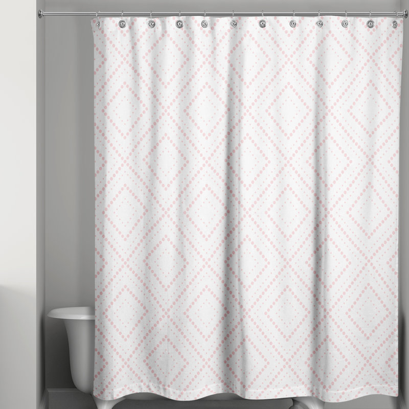 Rideau de douche simple à motif géométrique, Blanc / rose
