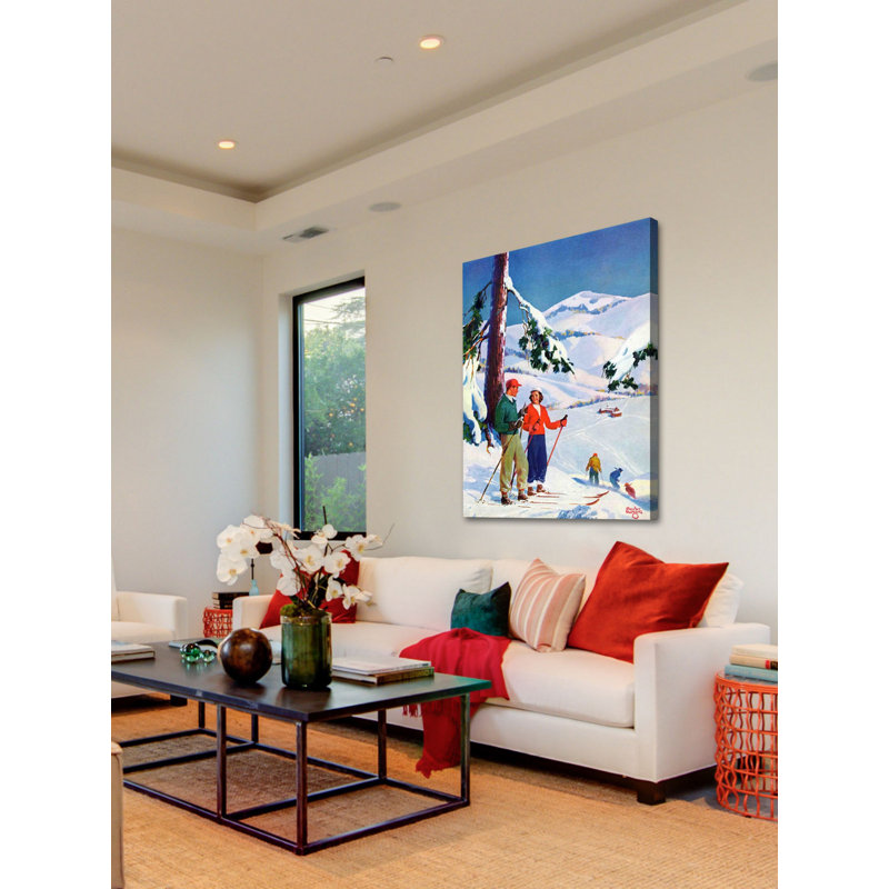 «Ski Break» par Charles Hargens, reproduction sur toile tendue, 39" H x 30" W x 1.5" D