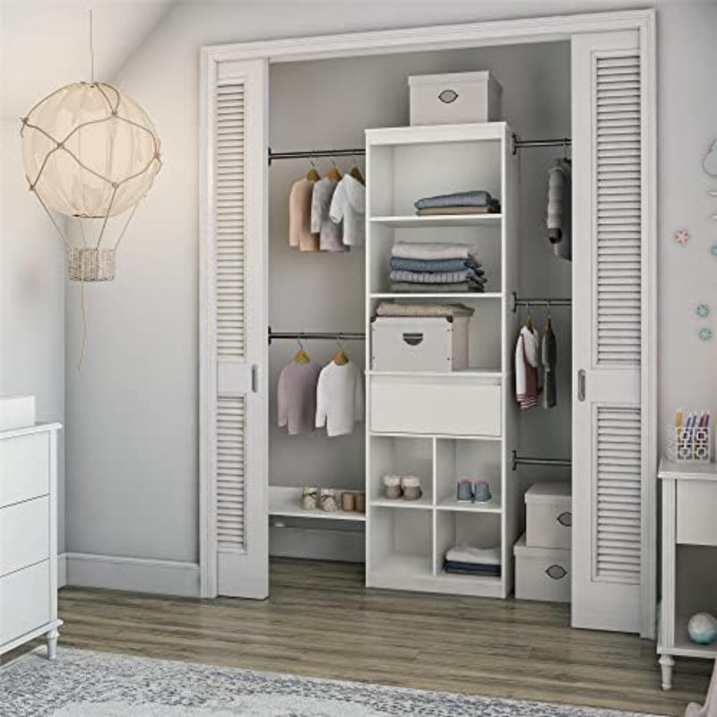 Système d'organisation de garde-robe réglable pour enfants Grow With Me, P 15,69 po x l 95,44 po x H 76,62 po, blanc