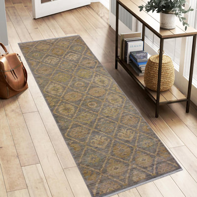 Tapis gris en laine noué à la main 2 pi 7 po x 9 pi 2 po Grigori