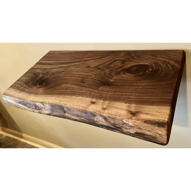 Tablette flottante en bois de noyer massif avec bord vivant, H 2 po x l 18 po x P 12 po