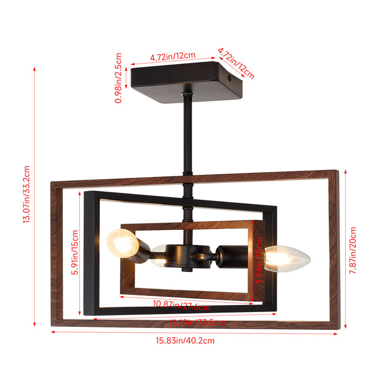 Iron Semi Flush Mount, Black/Brown