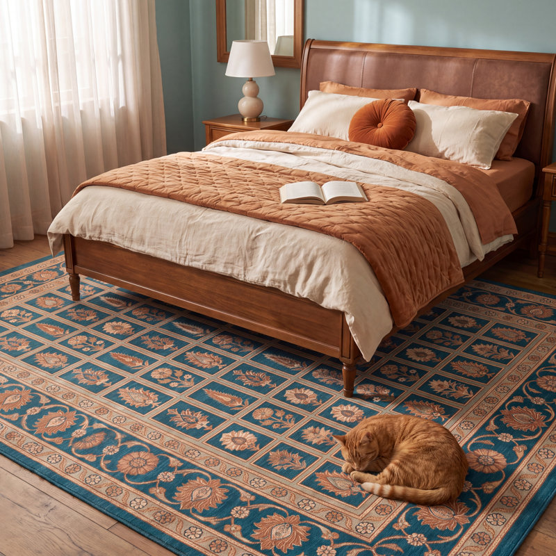 Tapis Waverly traditionnel audacieux de style persan, bleu sarcelle, or et crème, lavable en machine, antidérapant, à poils courts, pour l'intérieur et l'extérieur, adapté aux animaux domestiques, idéal pour le salon, la chambre, la salle à manger, l'entrée, le couloir ou le bureau.