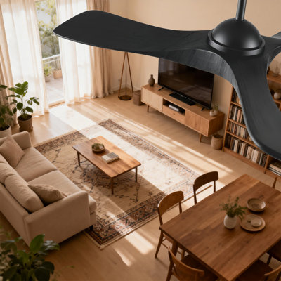 Flynama Ceiling Fan 52-In Matte Black With Black Blades Ceiling Fan With Light 3 -Blade