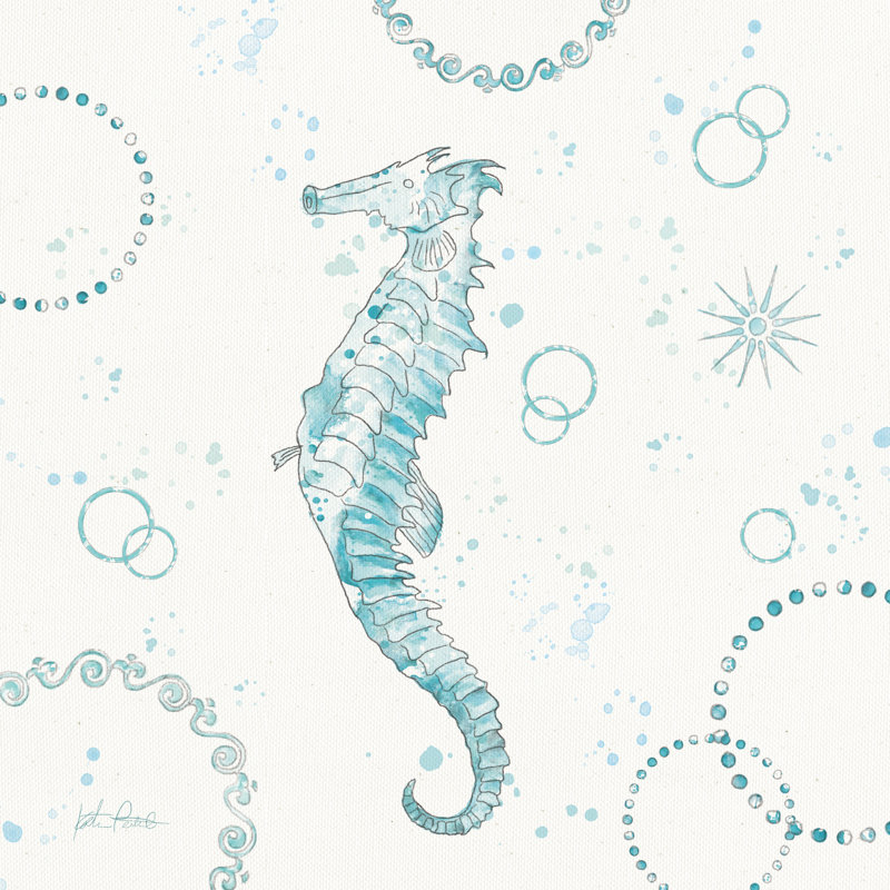 Coastal Splash III One Seahorse by Katie Pertiet - Wrapped Canvas Painting, 91cm H x 91cm W x 3.8cm D
