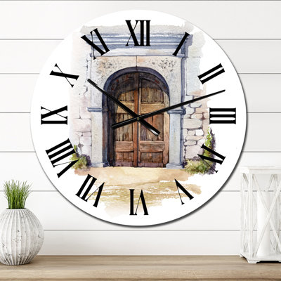 Porte en bois rétro d'une entrée rustique - horloge murale rétro