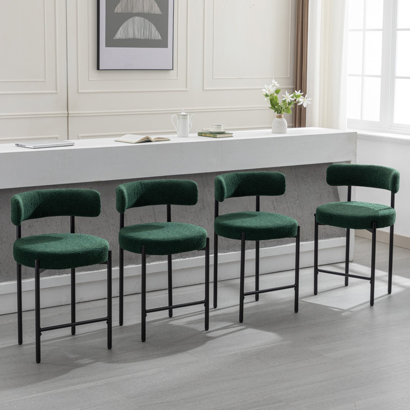 Tabouret de comptoir rembourré 24 po Najira, Polyester vert, 4, Noir, noir, noir, noir