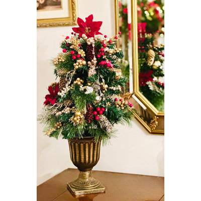 Pre- lit Burgundy Metallic Mini Christmas Tree/ Table Top Tree/ Topiary  : Burgundy, Platinum, and Gold /Champagne Tree with Faux Crystals
