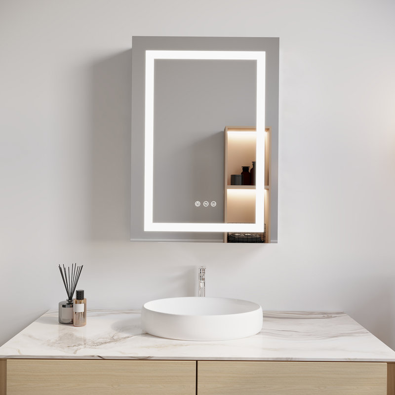 Pharmacie de salle de bain avec miroir à DEL, antibuée, imperméable, 3000K ~ 6000K, Gauche