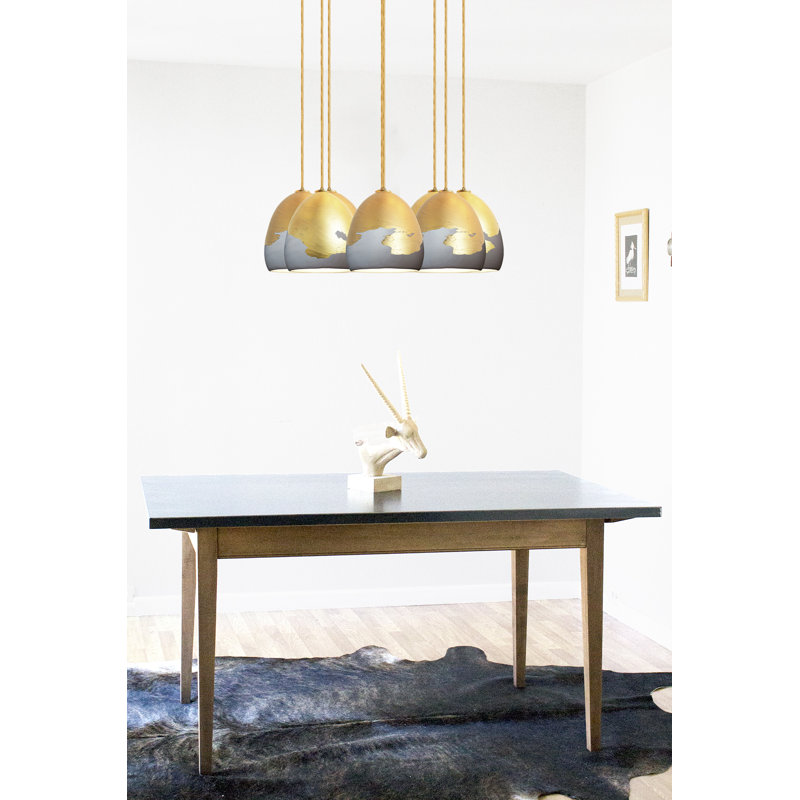 Ombre 8 - Light Dimmable Chandelier, 96" H x 18" W x 18" D, Brass Braided Cord, Gray/Bronze