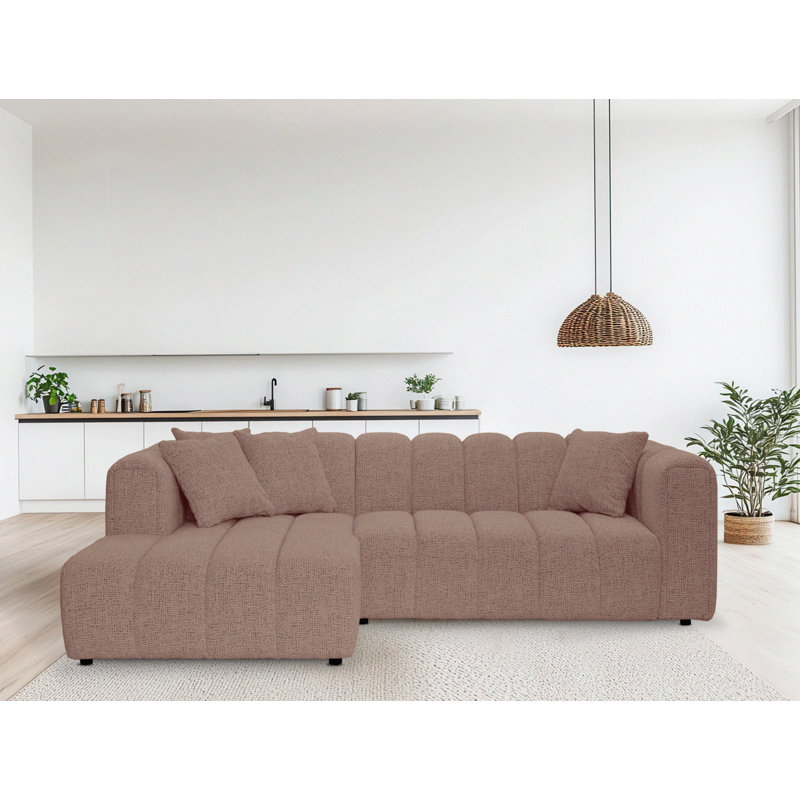3 Seater Corner Sofa, Polyester - Pink, Left Hand Facing