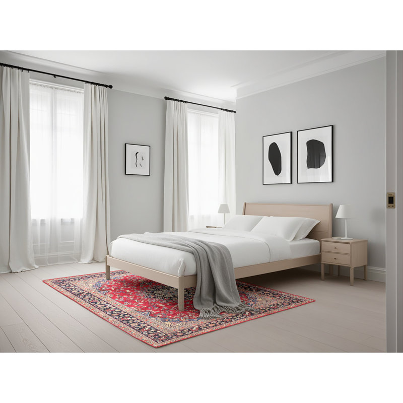 Tapis oriental en laine / polyester tissé à la machine rouge / noir / beige, Rectangle 5 pi x 7 pi