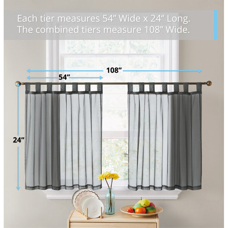 Tieba Sheer Curtain Pair, 54"W x 24"L, Charcoal Gray