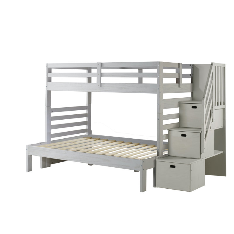 Huseman Kids Twin Over Full Bunk Bed with Drawers, White Mist