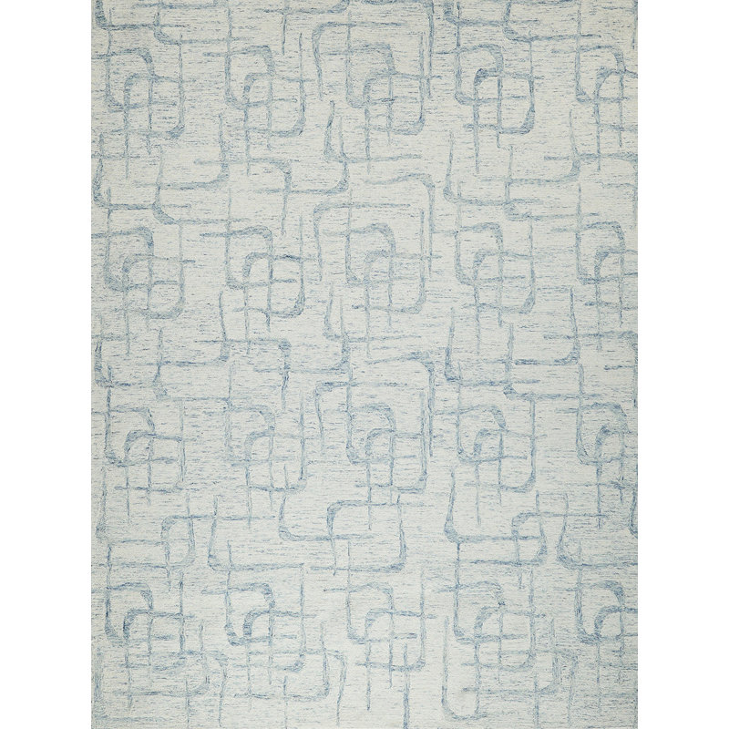 Wool Abstract Area Rug in Light Blue, Rectangle 9' x 12'
