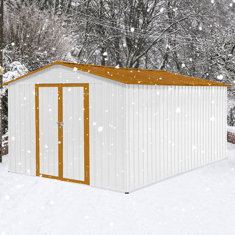 Metal Garden Sheds 12Ftx10ft Outdoor Storage Sheds, 79.9" H x 121.2" W x 147.6" D, White/Yellow