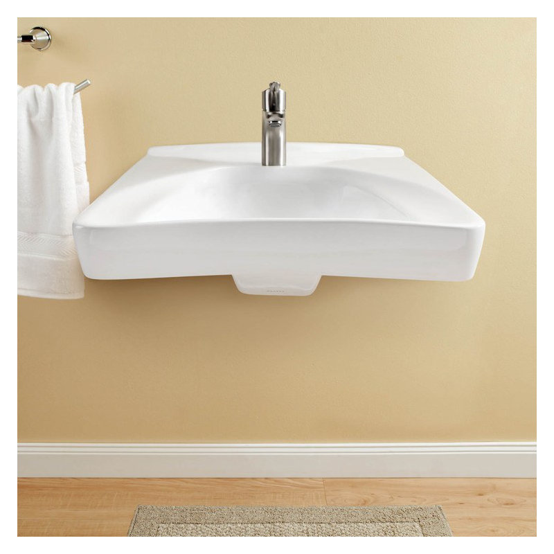 Commercial Vitreous China U-Shaped Bathroom Sink, 4" Centers, Cotton, Bone