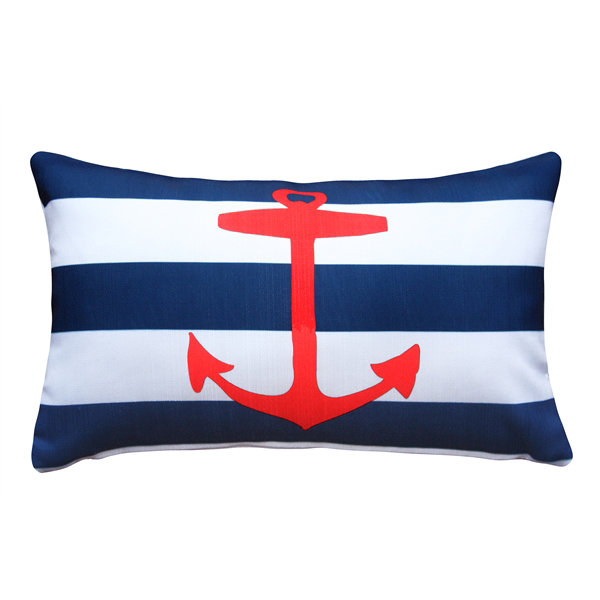 Anchor Nautical Striped Reversible Throw Pillow