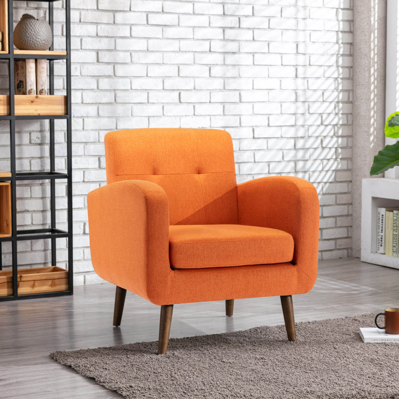 Jonoah Fabric Accent Chair with Rubberwood Legs, Orange Polyester Blend