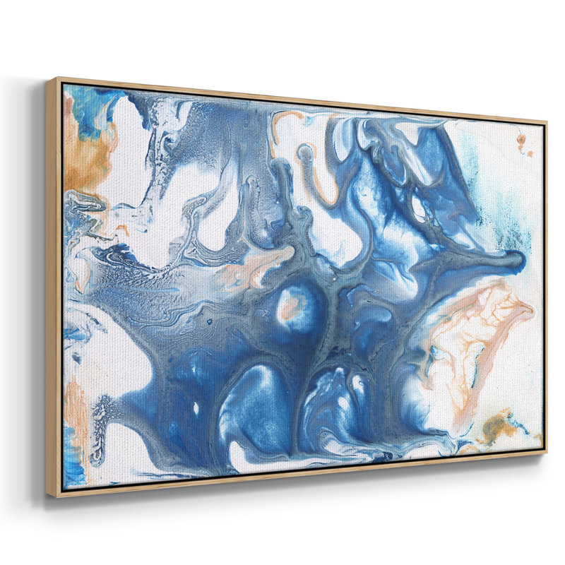 Bleu dansant II, H 27 po x l 41 po x P 2 po, Toile avec cadre naturel en bois flottant, Non