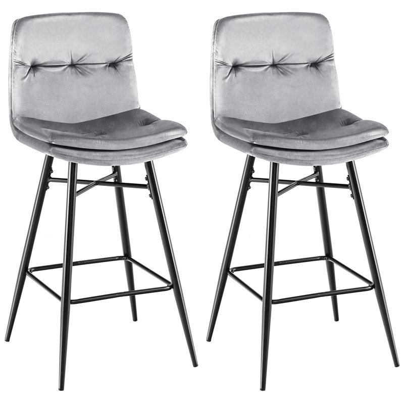 Akarsh Upholstered Counter Stool with Metal Frame, Gray