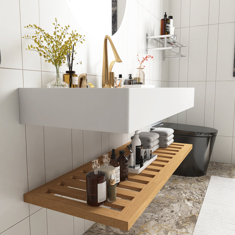 48" Wall-Mounted Floating Bathroom Vanity With Rectangular Integrated Basin