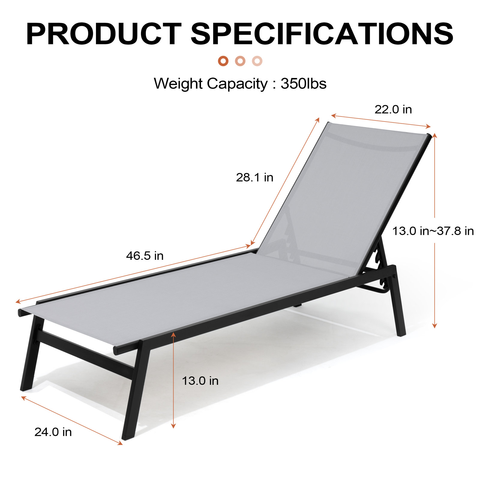 Wellsworth 24" Patio Chaise Lounge Set, Light Gray/Black