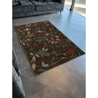 Brown Themed Multicoloured Mixed Ivy Floral Pattern Modern Decorative Carpet