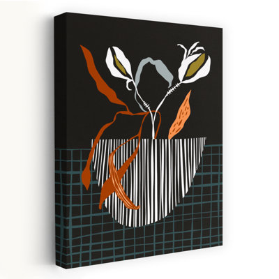 Affiche murale abstraite à rayures botaniques, style minimaliste contemporain, représentant une plante ou une fleur.