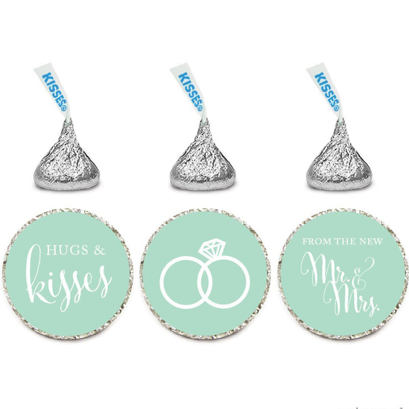 Étiquettes de chocolat drop set de 216 câlins / bisous du nouveau m. / mme, Imprimé bois rustique