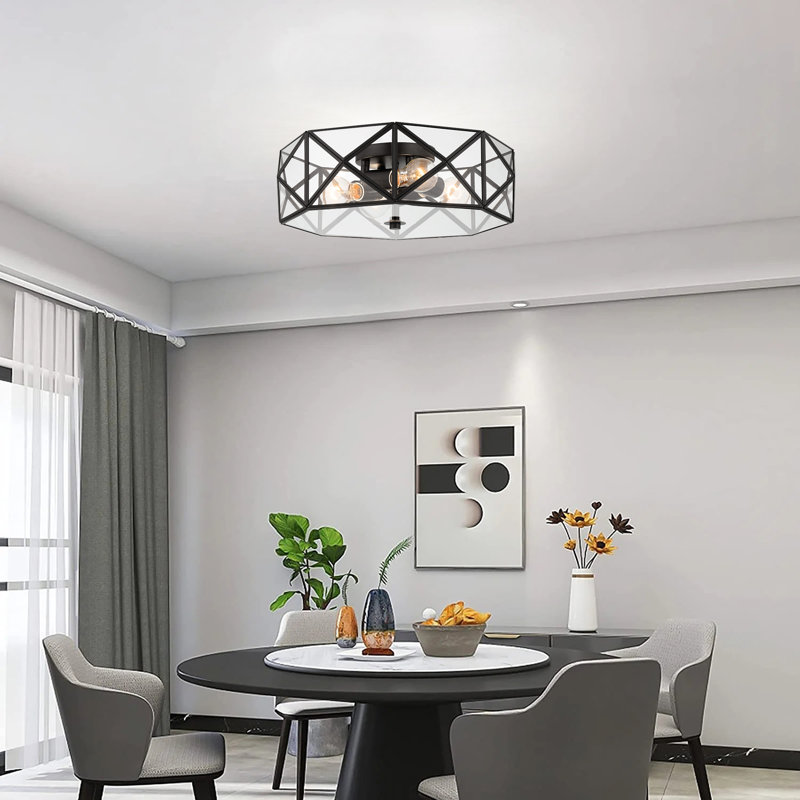 Aneyda 4 - Light 43cm Unique/Statement Geometric Flush Mount Light, Matte Black