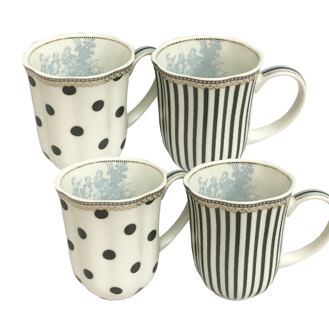 Grace's Tea Ware Toile Dots Stripes 12 oz. Coffee Mug (Set of 4) Grace's Tea Ware