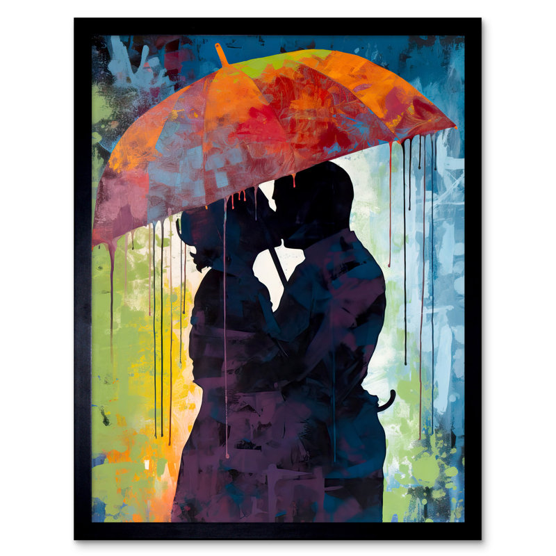 Aariyana Silhouette Of A Couple Kissing Under An Umbrella - Single Picture Frame Print