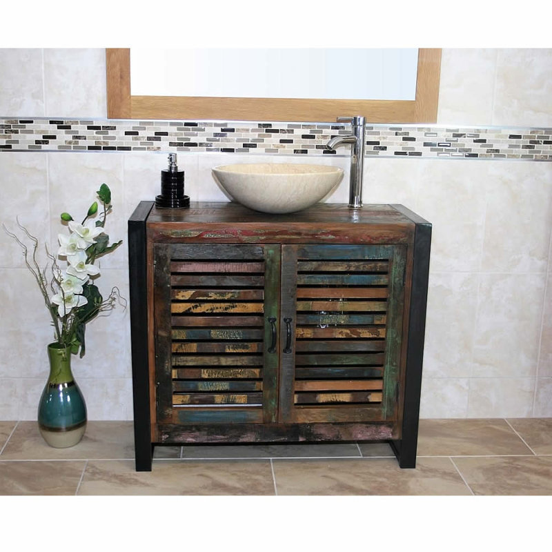 Hastings 900mm Free-Standing Single Vanity Unit with Basin & Faucet, Cream Marble Basin, Circular