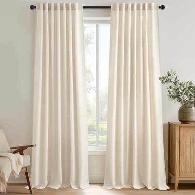 Linen Back Tab Curtains,Light Filtering Curtain, Thick Linen Textured Semi Sheer Drapes(Set of 2,With Hooks)